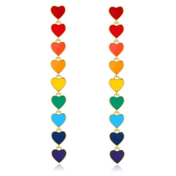 Rainbow Heart Dangle Earrings in Gold - Picture 4 of 6